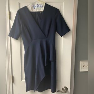 Maggy London navy crepe dress with ruffle. Size US6/UK10. EUC